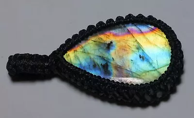 40 Ct Macrame Pear Pendant 100% Natural Multi Fire Labradorite Gemstone Aa-179 • $6.99