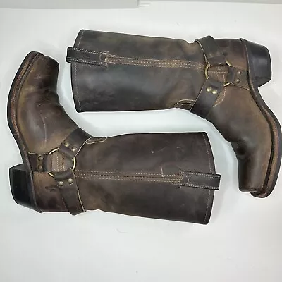 Frye Women's 8 M Vintage Leather Harness Biker Boots Brown USA 77300 • $124.77