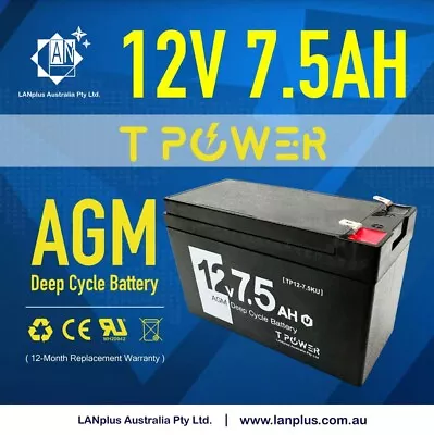 Tpower 12V 7.5AH AGM SLA Battery   12V 7Ah 7.2ah For Eaton MGE UPS NBN Alarm • $27.99