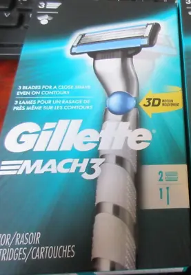 Gillette Mach3 2 Cartridges 1 Razor 3D Motion Movement 3 Steel Blade NEW BOX • $10.22