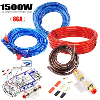 1500W Car Power Amplifier Wiring Kit 8GA Audio Subwoofer AMP RCA Power Cable Sub • £6.37