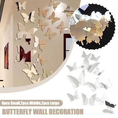 $2.31 • Buy 12pcs 3D Butterfly Wall Stickers Silver Mirror Bedroom Home DIY Decors