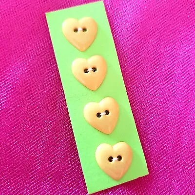 Vintage Light Yellow Heart-Shaped 15mm Button 2-Hole Flat Back 4 PK Plastic • $6.29