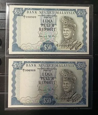 Malaysia Banknote Rm50 Ringgit Nice  Fancy Number Running B7 990908 & B7 990909 • $2500