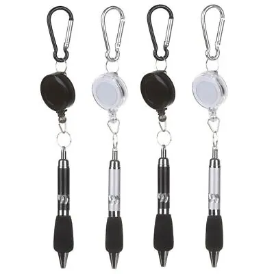 4x BADGE CLIP RECOIL PENS Smooth Ink Ballpoints Carabiner Bag Belt Lanyard Keys • £7.61