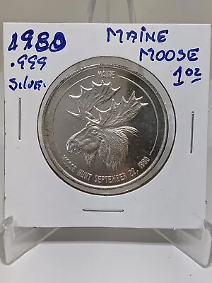 Silver Maine Moose Hunt 1ozt Commemorative Round 1980 .999 Silver • $49.95