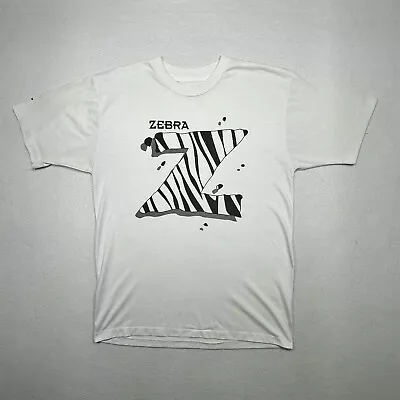 Vintage 90's Zebra Animals White L Short Sleeve VTG T-Shirt Single Stitch Soft • $17.90