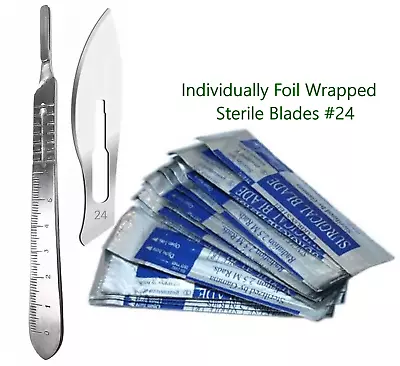 50 Sterile Surgical Blades #24 With Free Scalpel Knife Handle #4 • $7.99