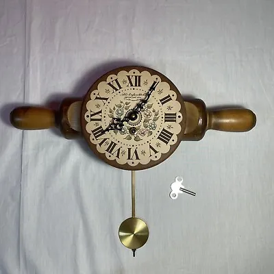 Vtg New England Clock Wood Rolling Pin Wall Pendulum AS IS For Parts Or Repair • $64.95