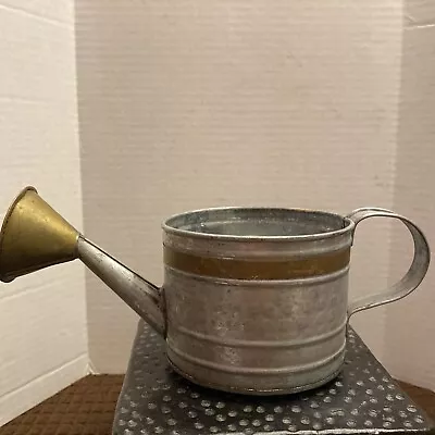 Vintage Hosley Metal & Brass Tip And Trim Mini Hammered Watering Can Planter • $13.50