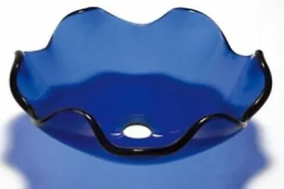 £109.99 • Buy GLASS BASIN Blue Clear SINK WASH BOWL BLUE FLUTED PETAL FLOWER VESSEL Bath Uk