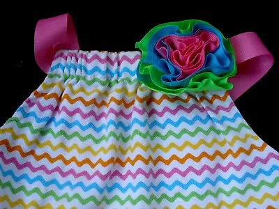Mud Pie Infant Girl Pink Green Yellow Print Dress Ribbon Flower 0-6 Months NEW • $13.99