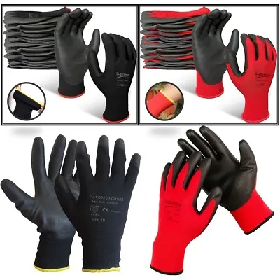 Black Nylon Pu Coated Safety Work Gloves Gardening Builders Mechanic Grip • £119.75