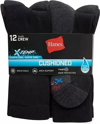 Hanes Men's 12 Pair X-Temp Cushioned Crew Socks • $32.49