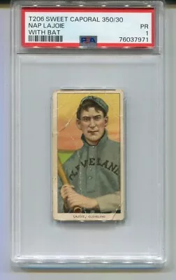 1909-11 T206 Sweet Caporal Nap Lajoie With Bat Cleveland PSA 1 • $549.99