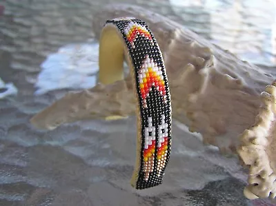 GREAT Pattern And Beadwork. Navajo Indian Hand Beaded Cuff Bracelet Mrs. John • £32.30