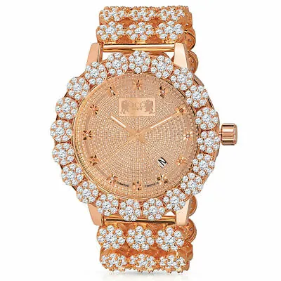 Men's Rose Copper Gold Tone Real Diamond Flower Custom Band Ice House Watch New • £173.47