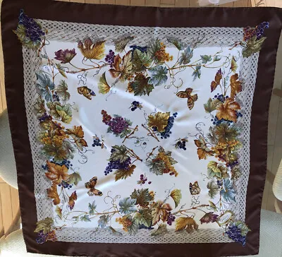 Vtg Auth. Gucci Hand Rolled Silk Scarf Butterfly Grapes Harvest Basket Autumn • $99.99