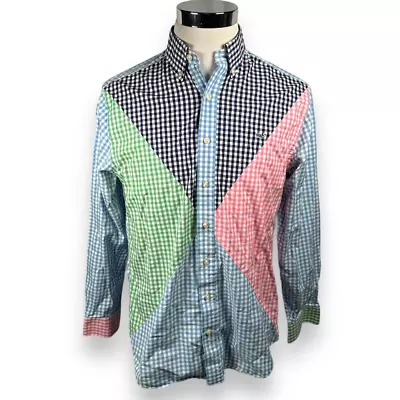 Vineyard Vines Mens Button Whale Shirt Blue Patchwork Pink Long Sleeve Slim M • $38.99