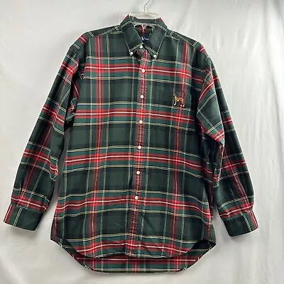 Vintage Ralph Lauren Shirt Mens Medium Boxer Dog Blake Tartan Plaid Button-Down • $31.03