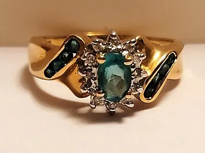 $557.59 • Buy Vintage 14ky, Emerald And Diamond Lady's Fashion Ring Size 7.25