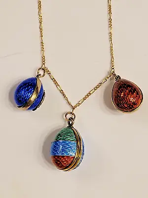 Antique Faberge? Russian? 14k Gold Guilloche Blue Green Red  Enamel Egg Pendant • $1400