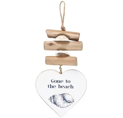 £8.95 • Buy Gone To The Beach - Driftwood Shell Jute Hanging Wall Art Plaque Sign