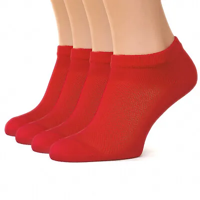 $14.20 • Buy Red Thin Breathable Cotton Low Cut Ankle Running Socks For Women Men, 4 Pack
