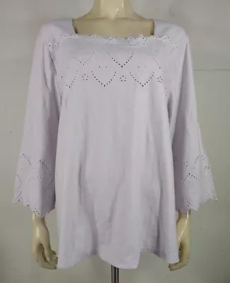 NWT J. Jill Pale Orchid Light Purple Eyelet Lace 3/4 Sleeve Blouse Womens XL • $40.22