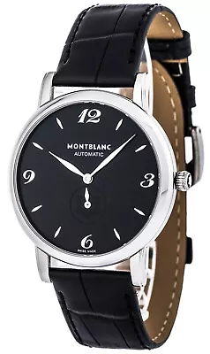 New Montblanc Star Classique 39MM Auto Black Leather Men's Watch 107072  • $2000