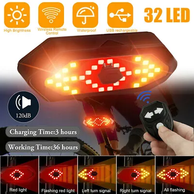 $12.89 • Buy Bicycle Tail Light USB Wireless Remote Control Turn Signal Warning Lamp W/ Horn