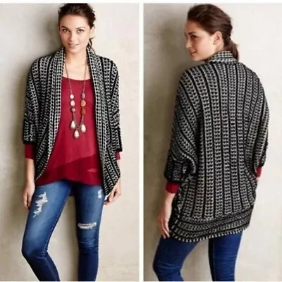 Anthropologie Moth Maija Cocoon Cardigan Sz XS Black White Boho Knit Sweater • $35