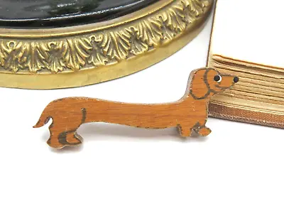 Vintage Brown Wood Dachshund Dog Brooch Pin L52 • $13.59