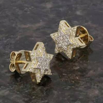 0.7 Cts Star Simulated Diamond Men's Stud Earring 14k Yellow Gold Plated Silver • $89.99