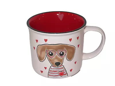 Spectrum Designz Valentine's BROWN DACHSHUND DOG Heart Glasses Ceramic Mug - NEW • $13.59