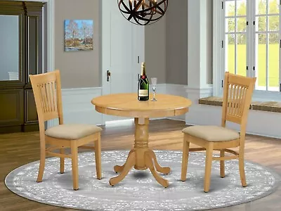 3pc Kitchen Dinette 36  Round Pedestal Table + 2 Padded Dining Chairs Light Oak • $390