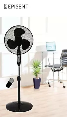 £40.99 • Buy Pedestal Fan With Remote 16'' Black 3 Speed Adjustable Height Up Down Tilt