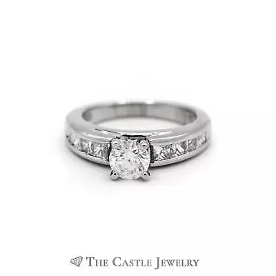 Platinum Engagement Ring With 1/2 Carat Round Center & Princess Sides • $2695