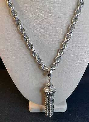 Vintage MONET Tassel Dangle Filigree Silver Tone Thick Rope Necklace • $39.99