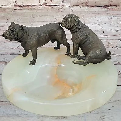 Hot Cast Genuine Bronze English Bulldog Dog Ashtray Sculpture Artwork • $599