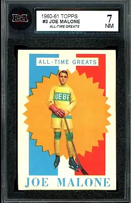 1960-61 TOPPS HOCKEY #3 Joe Malone HOF Quebec Bulldog KSA 7 NM All-Time Great • $144