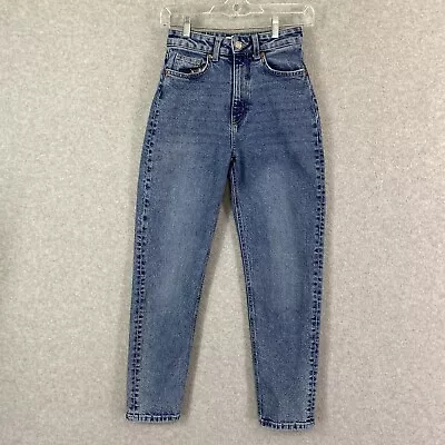 H & M Jeans Womens Size 2 Blue High Rise Tapered Leg Medium Wash Denim Casual • $13.50
