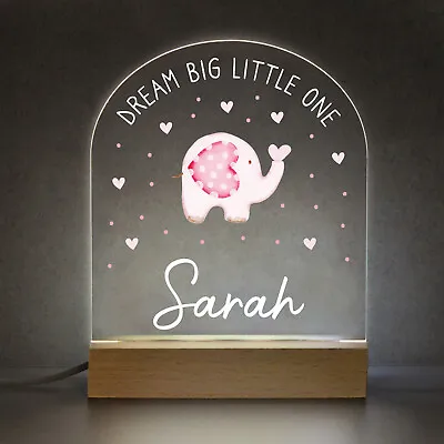 Dream Big Little One Girls Nursery Light Lamp Decor Baby Name Elephant Nursery • £10.95