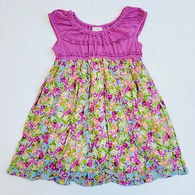 Mimi & Maggie Girl's Purple Floral Short-sleeve Boho Dress - Size 4 • $17.99