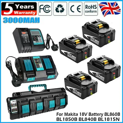 Makita Battery 18V 3.0Ah BL1860B BL1850B BBL1830B L1815N LXT LED Lithium Charger • £21.90