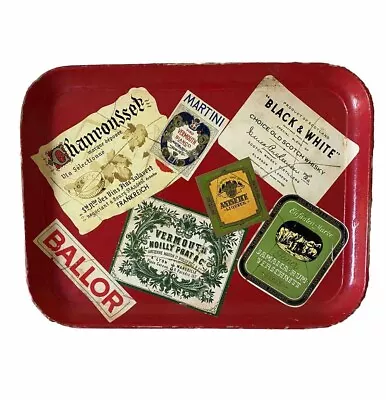 Vintage MCM Bar Tray Wood Liquor Cocktails Decoupage 12x9 Japan • $25