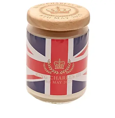 King Charles III Candle With Wood Lid 650ml Made In UK - Union Jack • £37.44