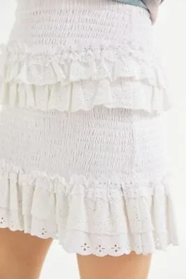 $28.95 • Buy UO Ava Eyelet Ruffle Mini Skirt Embroidered High Waist Urban Outfitters White L