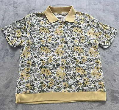 Vintage Bobbie Brooks Shirt Womens XL Yellow Floral Short Sleeve Collared Button • $14.99