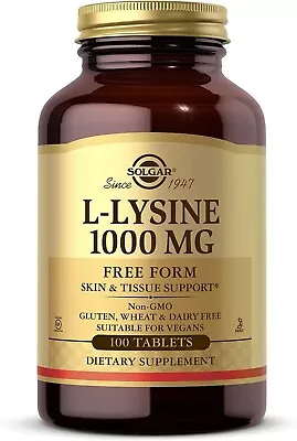  Solgar L-Lysine 1000mg 100 Tabs: Skin & Lip Integrity Vegan Non-GMO A139 • $14.99